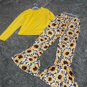 Yellow Top and Sunflower Flare Pants Set